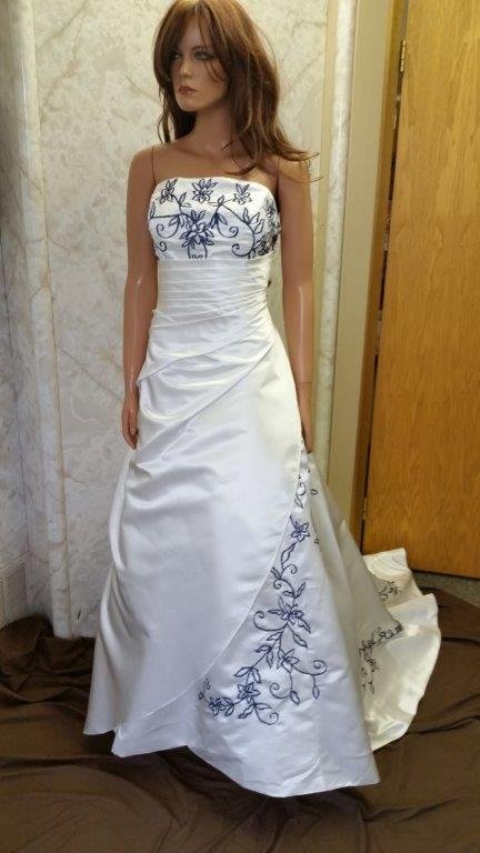 ivory and navy wedding dress